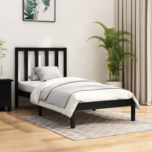 Berkfield Bed Frame Black Solid Wood Pine 100x200 cm