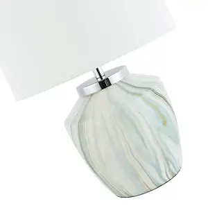 Modern Marble Effect Ceramic Table Lamp Base with White Duck Egg and Gold Swirl