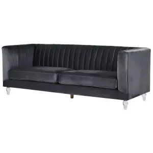 3 Seater Velvet Fabric Sofa Black ARVIKA