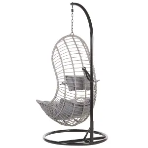 Hanging Chair with Stand PINETO PE Rattan Grey