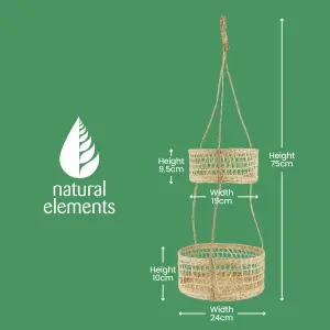 Natural Elements 2-Tier Natural Seagrass Hanging Planter