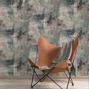 GDUK Distressed Brushed Plaster Effect Elmas Textured Wallpaper, Grey