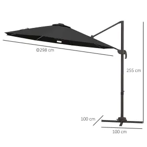 Outsunny 3(m) LED Cantilever Parasol Outdoor with Base Solar Lights Dark Grey