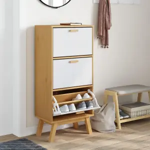 Berkfield Shoe Cabinet OLDEN White and Brown 55x35x120cm Solid Wood Pine