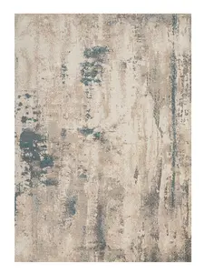 Ivory Teal Abstract Luxurious Modern Easy to clean Rug for Dining Room Bed Room and Living Room-117cm X 178cm