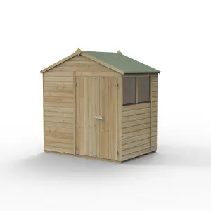 Forest Garden Beckwood Shiplap 7x5 ft Pent Natural timber Wooden Pressure treated 2 door Shed with floor & 2 windows - Assembly service included