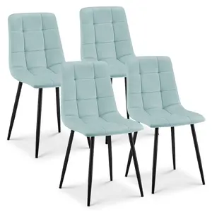 Luxurious Zurich Blue Velvet Dining Chair with Embossed Design Set of 4