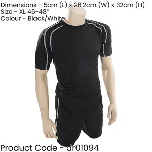 XL ADULT Short Sleeve Training Shirt & Short Set BLACK/WHITE PLAIN Football Kit