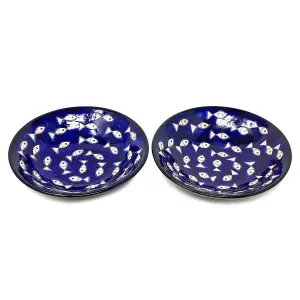 Signature Blue & White Fish Hand Painted Ceramic Set of 2 Pasta Bowls (D) 23cm