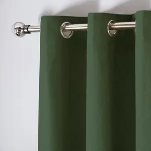 Cotton Blend Room Darkening Grommet / Eyelet Curtain Pair (Set of 2) Bottle Green / Width 117 x Drop 183 cm