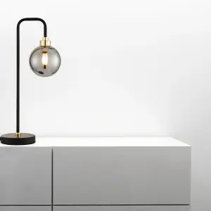 First Choice Lighting Matt Black and Smoked Glass Table Light