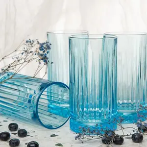 Queensway Home & Dining 450ml 8 Pcs Blue Coloured Tumblers Drinking Whiskey Glass Sets