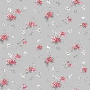 Galerie Pretty Prints Grey/Pink Hortensia Floral Trail Wallpaper Roll