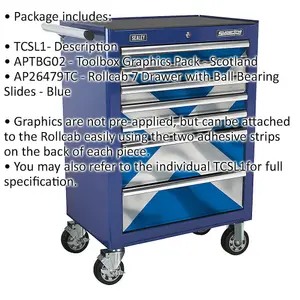 Scotland 7 Drawer Portable Tool Chest with Locking Mobile Storage - 685 x 465 x 1005mm