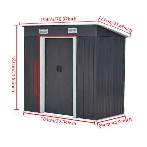 6 x 4 ft Pent Metal Garden Shed Outdoor Tool Storage Shed with Base Foundation, Charcoal Black