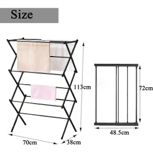 3 Tier Extendable Compact Clothes Airer With 7.5m Washing Line Drying Space Towel Rack - Black