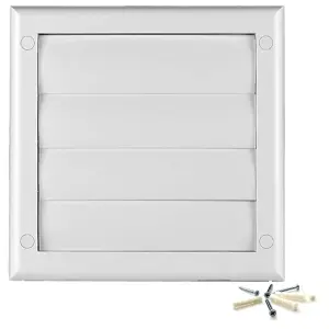 White Gravity Grille 150 mm / 6" External Ducting Air Vent with Round Spigot and Non-Return Gravity Shutters for Extractor Fans