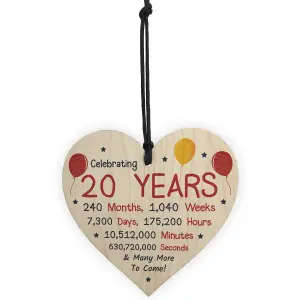 Red Ocean 20th Birthday Novelty Wooden Heart Gift For Son Daughter Brother Sister Friend