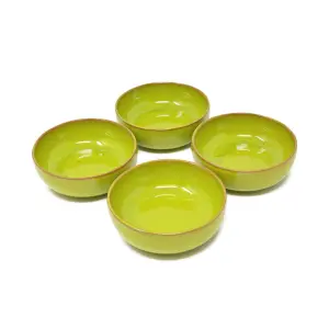 Selena Glazed Hand Dipped Kitchen Dining Set of 4 Small Bowls Lime Green (Diam) 10cm