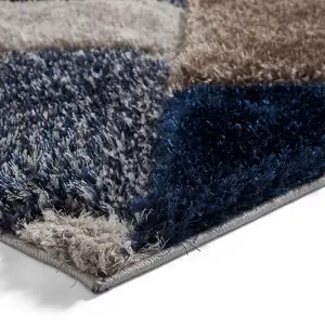 Grey Navy Shaggy Geometric Modern Rug for Living Room Bedroom and Dining Room-120cm X 170cm