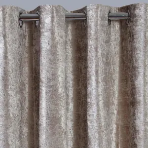 Sienna Crushed Velvet Eyelet Ring Top Pair of Fully Lined Curtains - Natural 66" x 90"