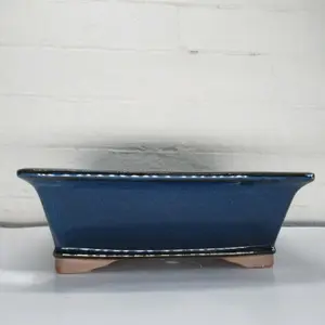 31cm Glazed Bonsai Pot - Rectangle - 31cm x 26cm x 10cm - Blue