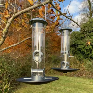 Heavy Duty Metal Bird Seed Feeder with Seed Catcher Tray (Set of 2)