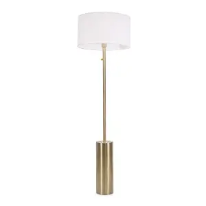 ValueLights Lexy Antique Brass Rotary Dimmer Switch Floor Lamp with White Drum Shade