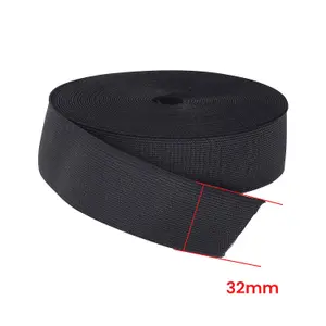 32mm Flat Elastic Band Stretchable Elastic Cord Stretch Strap, Black - 5 metres