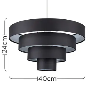 ValueLights Nevada Pair of Modern 4 Tier Black Fabric Ceiling Pendant Light Shades