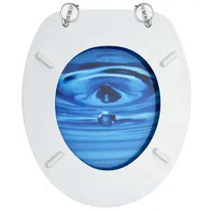 WC Toilet Seat with Lid MDF Blue Water Drop Design