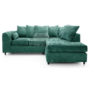 Monaco Chenille Fabric 3 to 4 Seater L Shaped Corner Sofa  Teal Right Hand Facing