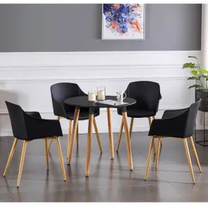 Set of 2 Eden Dining Chairs with Leather Cushions Dining Armchair Black