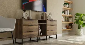 Fuji 6 Drawer Sideboard in Vintage Oak (Ready Assembled)