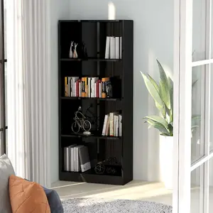 Berkfield 4-Tier Book Cabinet High Gloss Black 60x24x142 cm Engineered Wood