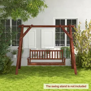 Costway 3-Person Porch Hanging Swing Chair Wooden Garden Swing Bench with Slatted Back