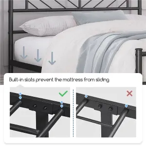 Yaheetech Black 4ft6 Double Metal Bed Frame with Arrow Design Headboard and Footboard