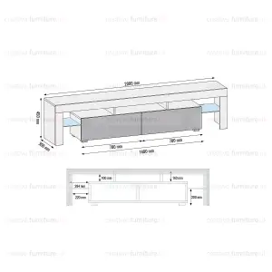 TV Unit 200cm Modern Dark Grey with High Gloss Doors - Creative Furniture