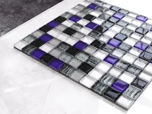 Glass mosaic on mesh for bathroom or kitchen 300mm x 300mm - Violet Valley