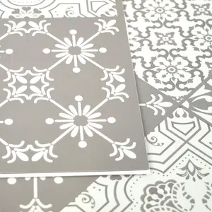 Floor Tiles Self Adhesive Vinyl Flooring Kitchen Bathroom Patterned Moroccan Light Grey White - Pack of 4 Tiles (0.37sqm)