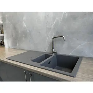 Liquida LG150GR 1.5 Bowl Granite Reversible Inset Grey Kitchen Sink With Waste