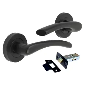 Zena Door Handle Modern Design Matt Black Lever on Rose Internal + Tubular Latch