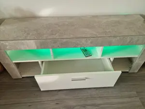 TV Cabinets, LED Unit Stand Matt Body High Gloss Door With RGB Led Lights Storage stone grey effect