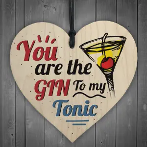 Red Ocean The Gin To My Tonic Gin Tonic Wooden Hanging Heart Sign Funny Novelty Friendship Gift