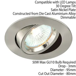 TILTING Round Recess Ceiling Down Light Satin Nickel 95mm Flush GU10 Fitting