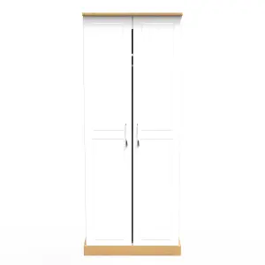 Whitby 2 Door Wardrobe with Shelf & Hanging Rail in White Ash & Oak (Ready Assembled)