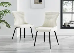 Furniturebox UK Carson White Marble Effect Square Dining Table & 2 Cream Nora Black Leg Chairs