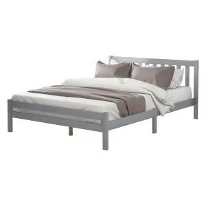 Classic Modern Wood Double Bed Frame 4FT6 Wooden Bed Frame for Bedroom (135 x 190 cm)