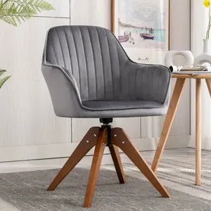 Upholstered Swivel Dining Chair Grey Velvet