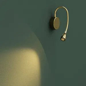 CGC MATILDA Satin Gold Adjustable Flexible Neck LED Rechargeable Magnetic USB Reading Bedside Wall Light